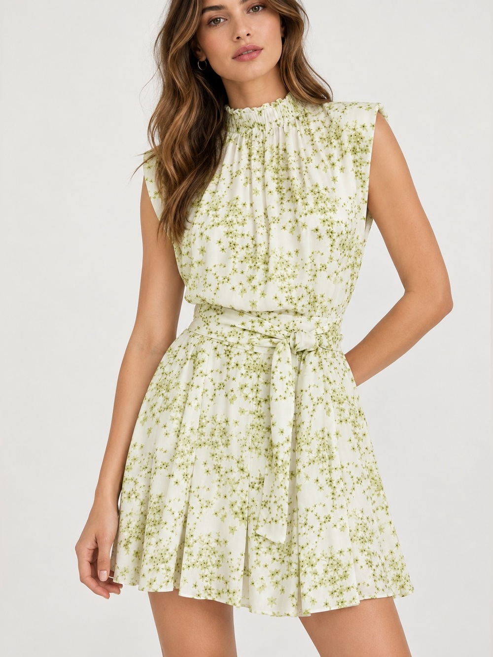 ALLSAINTS Rhys Amanzi Floral Mini Dress Lime Green White Size 8
